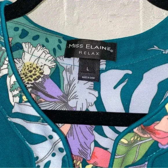 Miss Elaine Size Large Zip Up Dress - Floral Pattern with Pockets Green Colorful - Picture 4 of 13